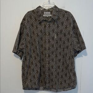Columbia Brown and Beige Fish Short Sleeve Camp Shirt Button Up Size XXL 072626